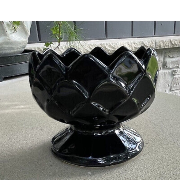 VTG McCoy USA 599 Black Pottery 4” Pedestal Bowl Planter Vase 4.5” Wide - Picture 7 of 13